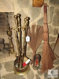 Brass Fireplace Poker Set & Twig Brooms