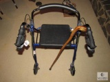 Drive Walker / Seat Combination & Wood Walking Stick