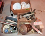 Vintage Lot Lamp, Wood Ice Bucket, China Pieces, Bottles, etc