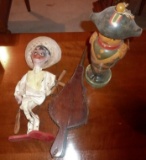 Vintage Mexico Marionette Puppet, Fire Bellows, & Wood Carved Solider Figure