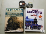 Lot 2 Hardback Books All Aboard! & Steam Locomotives & Lionel Collector Wrist Watch