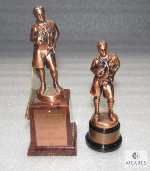 Lot 2 Vintage Boy Scout Statue Trophy w/ Name Plates Plastic Bases 7" & 5.5"