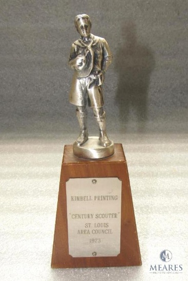 Vintage 1973 Boy Scout Trophy 9" w/ Wood Base and Name Plate