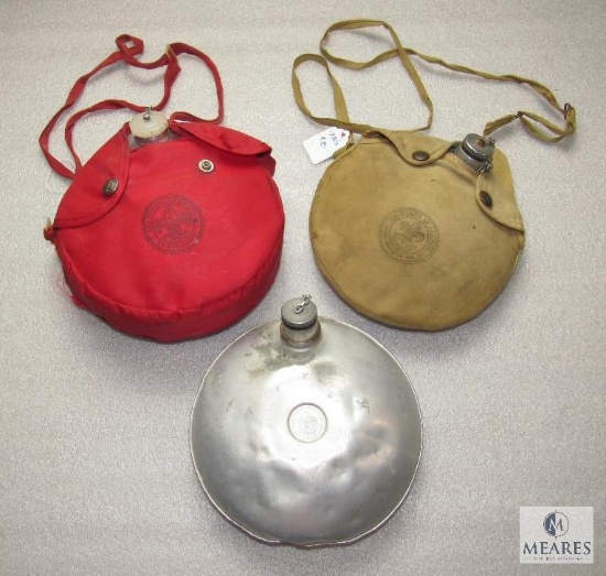 Lot 3 BSA Boy Scouts Vintage Aluminum Canteens 2 w/ Cloth Cover Straps