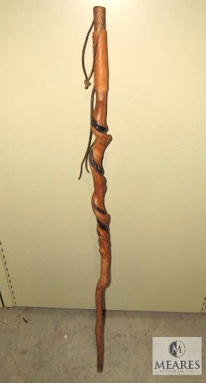 51" Twisted Wood Walking Stick w/ Leather Strap Hardwood Handmade
