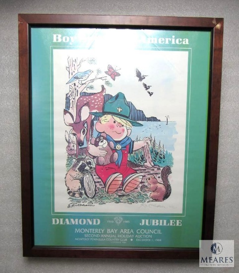 21.5" x 17.5" Framed Hand Signed Dennis Menace Boy Scouts of America 1985 Jubilee Poster