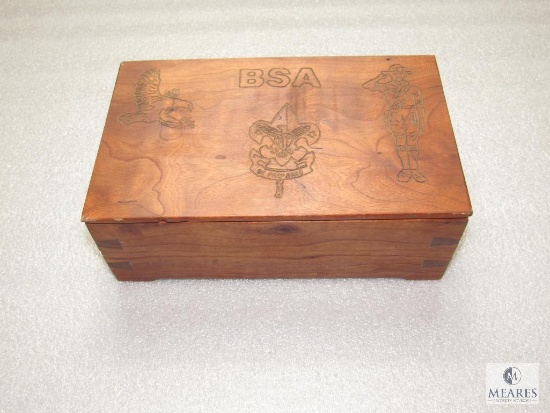 Small Wood Collector Coin or Pin Box Hand-carved BSA 12.5" x 6" x 2"