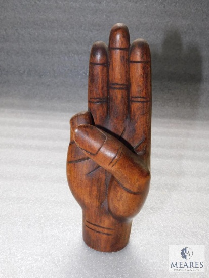 Unique Hand Carved Wood Scout Hand Sign Trophy Statue 8" Tall