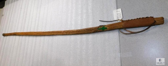 51" RARE Arizona Saguaro Cactus Wood Carved Cactus Painted Walking Stick w/ Leather Handle