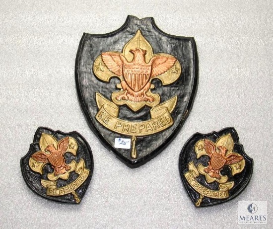 Lot 3 Vintage Boy Scouts Logo Painted Plaster Plaques Black / Gold / Bronze