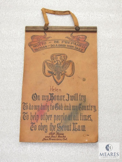 Vintage Leather Scroll Girl Scout Motto & Slogan 11" x 7"