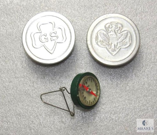 Lot of 2 Girl Scout Vintage Travel Cups & Taylor Compass