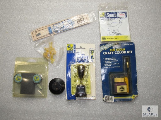 Lot Vintage Cub Scout Craft Kits; Trophy Award, Rocket Carrier, Color Kit, Airplane +