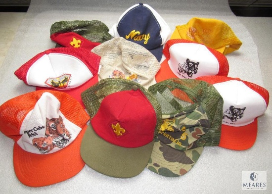 Lot 9 Vintage Boy & Cub Scout Caps Ball Hats