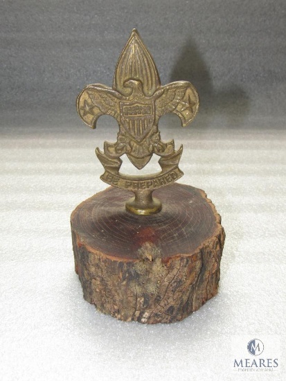 Vintage Boy Scout Eagle Logo Trophy Wood Base Bronze like Finish 7" H