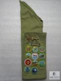 Boy Scout Sash w/ 11 Merit Badges Arrow of Light Patch & BSA Pins