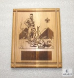 BSA norman Rockwell Scene Wood Engraved Plaque Camping Scene 8