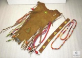 Leather Tasseled Vintage Camp Fire Girls Vest & Beaded Necklaces