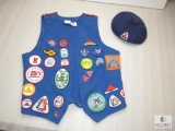 Vintage Canvas Camp Fire Girls w/ Patches and Bead & Hat / Beret