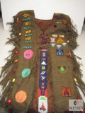 Vintage Camp Fire Girls Burlap 1960's Beaded & Patches Over-dress