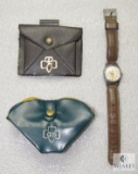 Lot Vintage Girl Scout Sewing Kit Timex Watch & Coin Pouch
