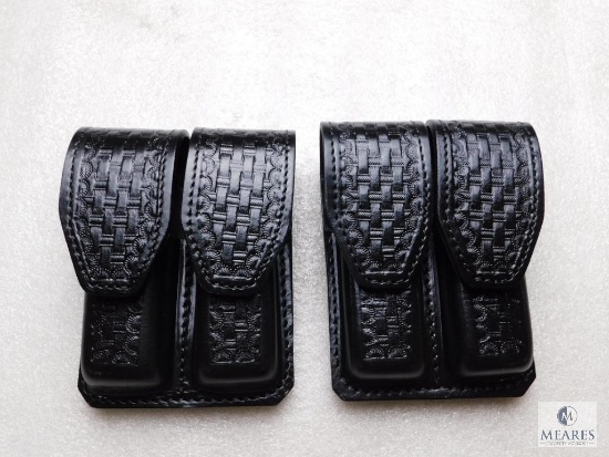 2 new leather double magazine pouches for staggered mags like Glock, Ruger, Beretta 92