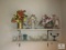 Shelf Lot - Floral Arrangements, Glassware, Candle Holders, Platters & Plates