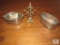 Lot Chaffing Dishes 1 with Glass Dish and Silver tone Candelabra