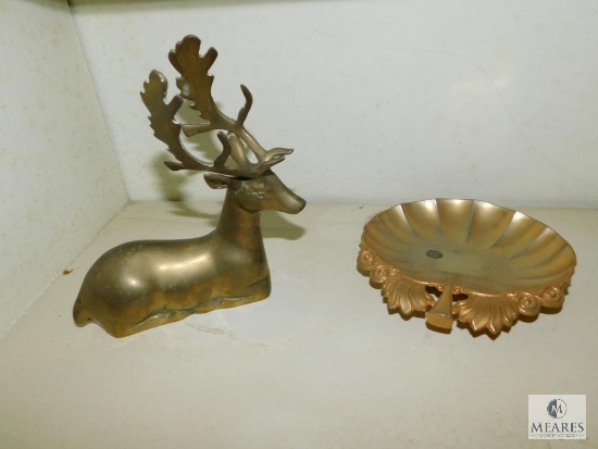 Lot 5 pieces of Brass Trays, Bowls, and Deer