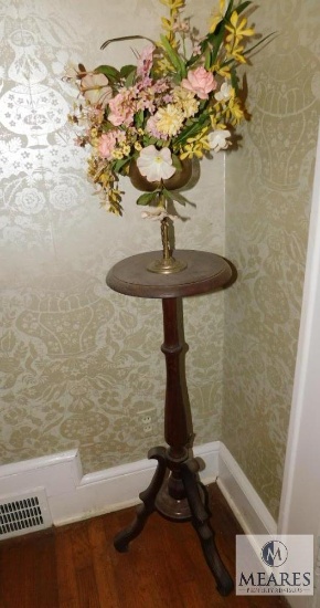 Vintage Wood Plant Stand & Floral Arrangement