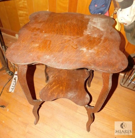 Vintage Wood Tiger Oak Table 4 Leg Cloud Shape