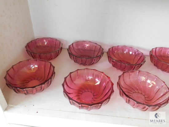 Lot Cranberry Glass Bowls, Plates, and Hand painted Glass Cup