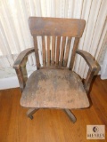 Antique Wooden Industrial Swivel Office Chair