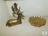 Lot 5 pieces of Brass Trays, Bowls, and Deer