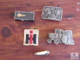 Lot International Harvester Belt Buckle, Patch, & Key Man Pin and Case Tractor Buckle