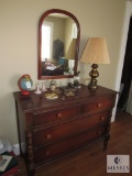 Antique Wood Dresser 6 Drawer & Wall Mirror