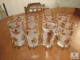 Vintage Libby Glass Gold Tone Trim Glasses & Carrier