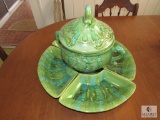 Marcia of Calif USA Pottery Soup Bowl Set w/ Matching Trays