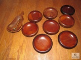 Lot Wood Salad Bowls & Monkey Redwood Pear Shaped Wood Dish & Spoon