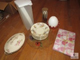 Lot of Royal Ivory China Bowls & Covered Dish, Glass Platter, Cutting Boards, & Straw Holder