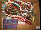 Lot of Vintage Costume Jewelry - Beaded Necklaces, Earrings, Bracelets, +