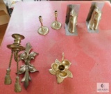 Lot Brass Candle Holders, Wall Sconce, and Horse Head Bookends