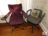 Lot 2 Chairs - 1 Folding Camping Chair & 1 Swivel Office Chair