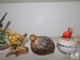 Shelf Lot Porcelain Bird Figurines & Trinket Holders