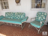 Vintage Aluminum Patio Couch & Chair Set w/ Teal Cushions