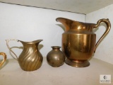Lot Brass Pitcher, Creamer, and Small Vase & Lot of Gold Tone Ceramic Coffee Set