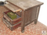 Vintage Wood Side Table - Painted Brown 3 Drawer w/ Contents