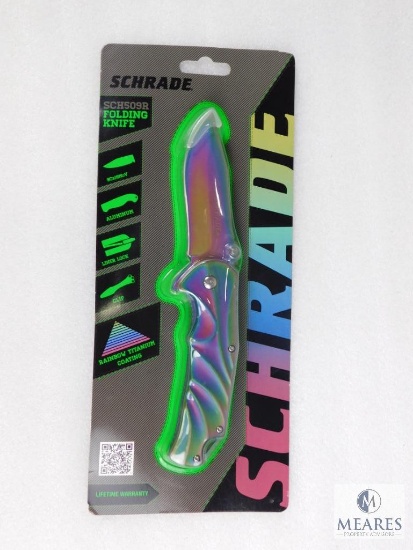 New Schrade rainbow titanium folder with belt clip 3.38" blade