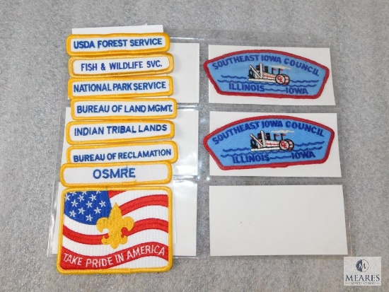 Lot of Boy Scouts Pride in America Service Patches & SE Iowa Illinois Council Patches