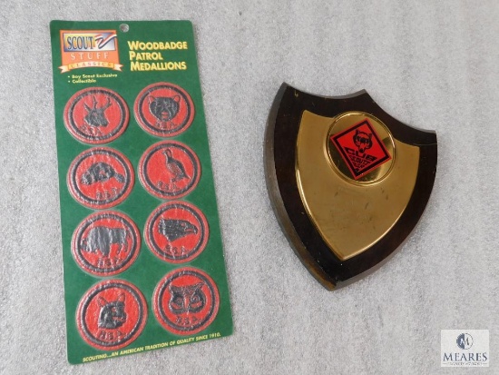 Lot New Set Wood Badge Patrol Medallions & Cub Scout Vintage 1957-61 Award Plaque